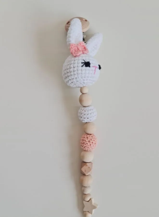 100% Cotton Handmade Crochet Baby Rattle and Pacifier Gift Set