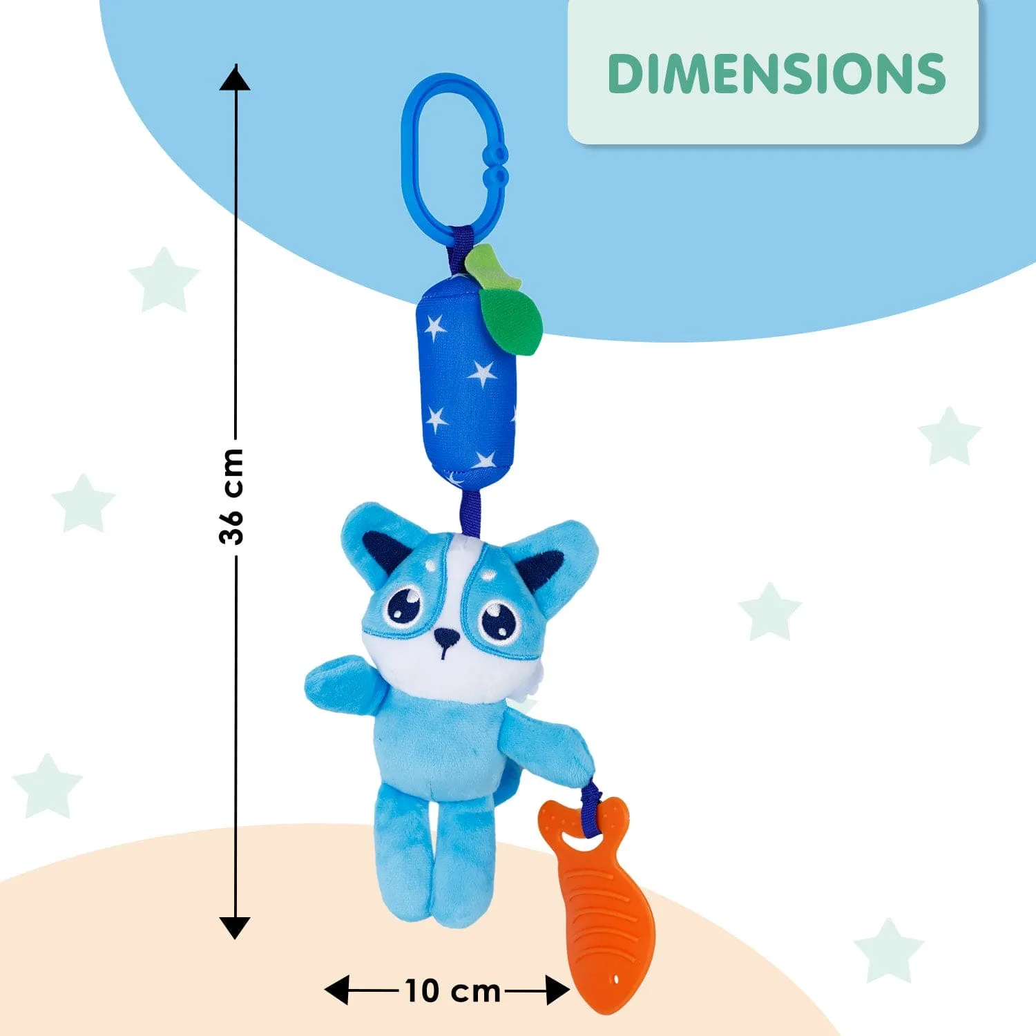 Baby Moo Wolf Sensory Wind Chime Hanging Toy With Teether - Blue