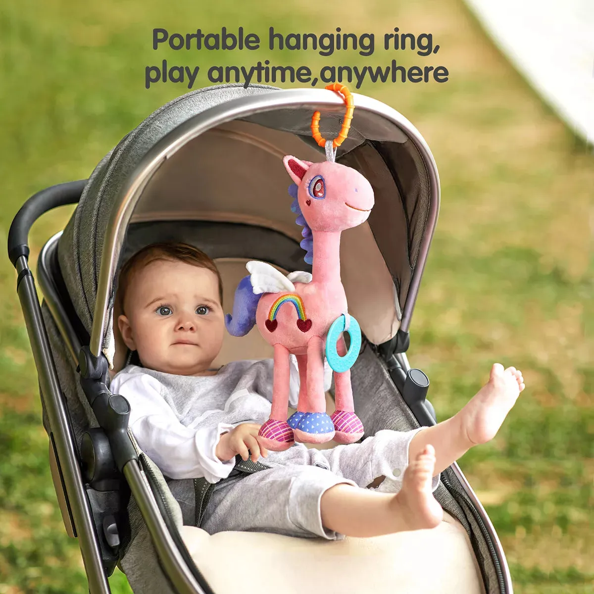 Baby pink horse plush hanging rattle crib car seat stroller rattle teething toy for newborn baby girl 0 Month 