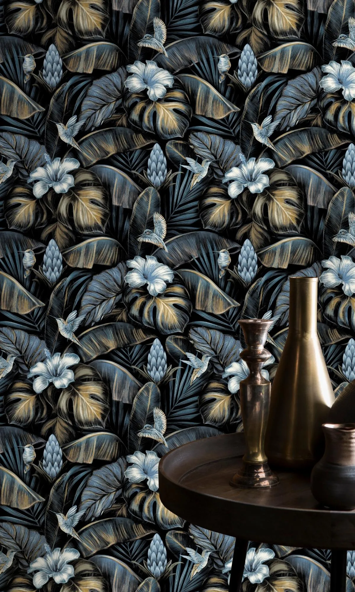 Blue Bold Floral Jungle Wallpaper R7894