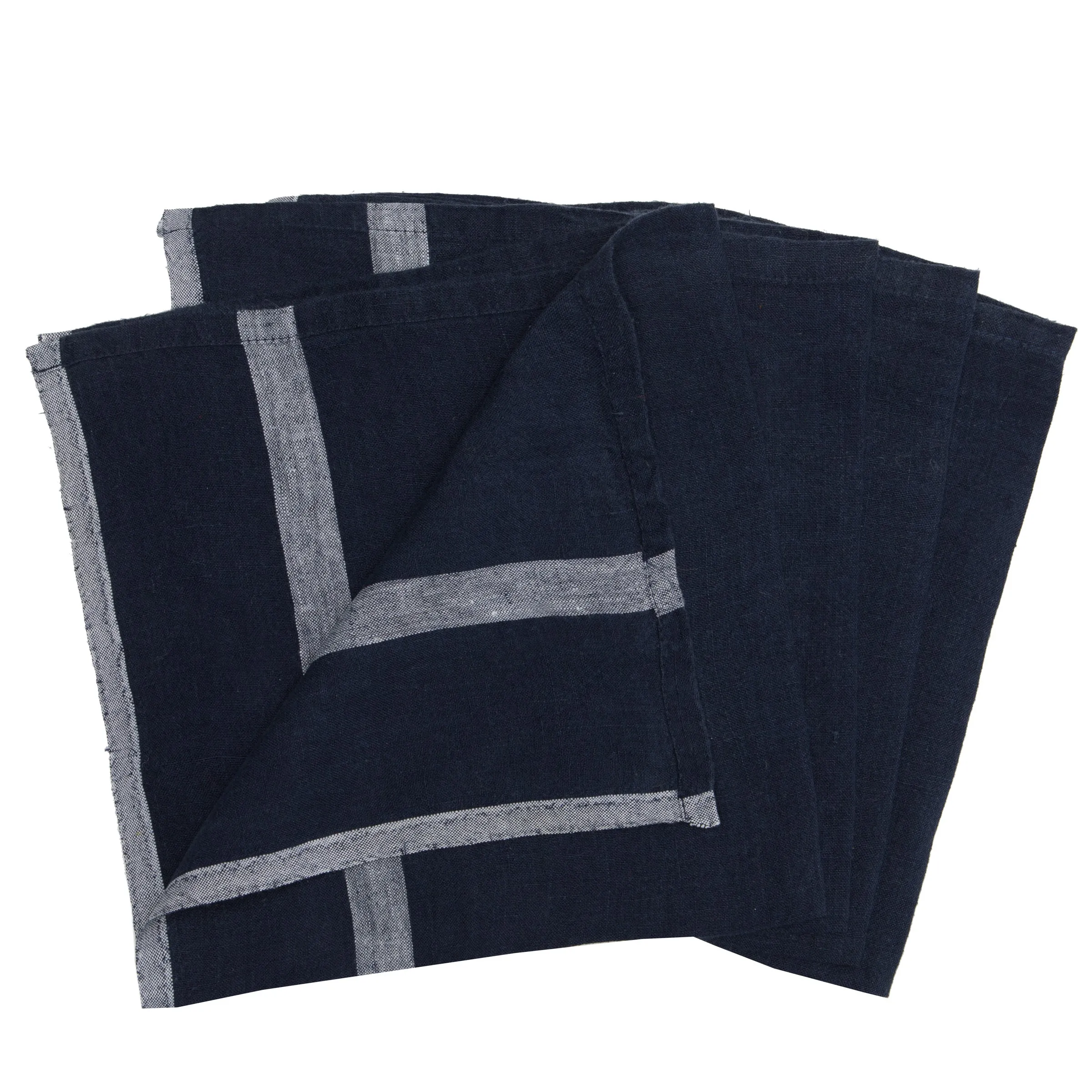 Laundered Linen Napkins Indigo & White, Set of 4