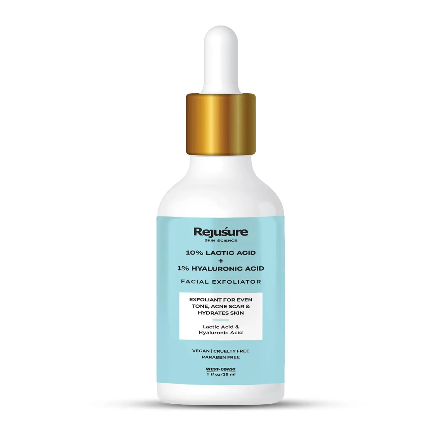 Rejusure Lactic Acid 10%   Hyaluronic Acid 1% Facial Exfoliator - Hydrating and Rejuvenating Serum | Even Tone | Acne Care | Skin Hydration - Ideal for Sensitive, Dry & Oily Skin | 30ml