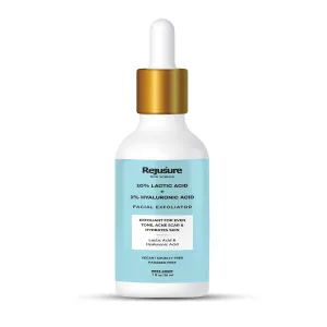 Rejusure Lactic Acid 10%   Hyaluronic Acid 1% Facial Exfoliator - Hydrating and Rejuvenating Serum | Even Tone | Acne Care | Skin Hydration - Ideal for Sensitive, Dry & Oily Skin | 30ml