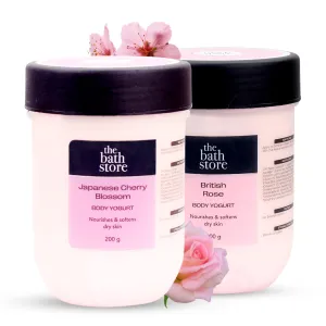 The Bath Store (British Rose & Japanese Cherry Blossom) Body Yogurt | Yogurt Moisturizer for Oily Skin & Dry Skin | Yogurt Body Lotion for Women & Men | For Hydrating Smooth Skin 200gm (pack of 2)