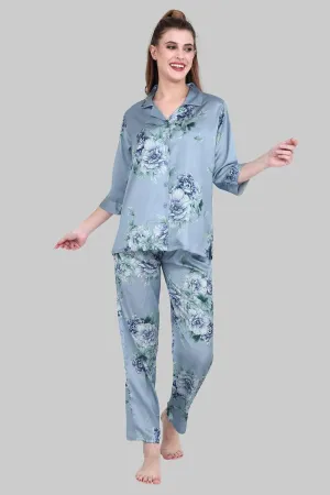 Velure Appealing Floral Print Satin Night Suit