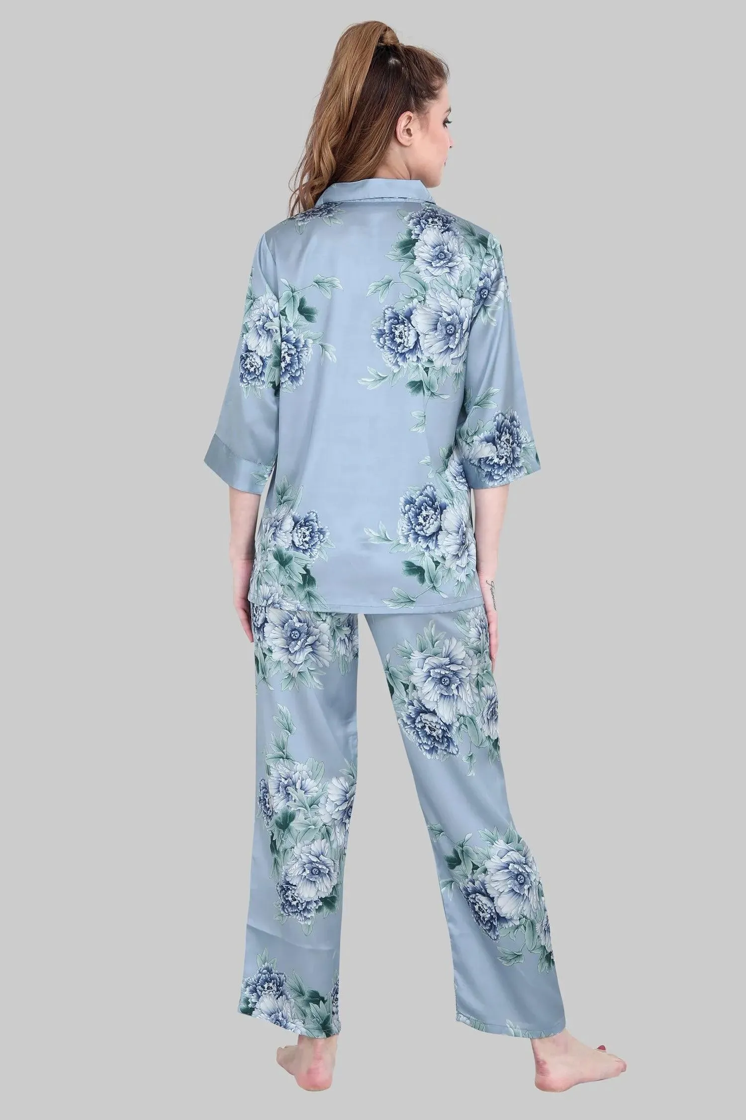 Velure Appealing Floral Print Satin Night Suit