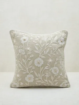 Westside Home Off-White Floral Embroidered Cushion Cover